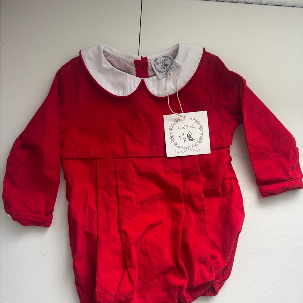 The Bella Bean Red Baby Romper with White Collar